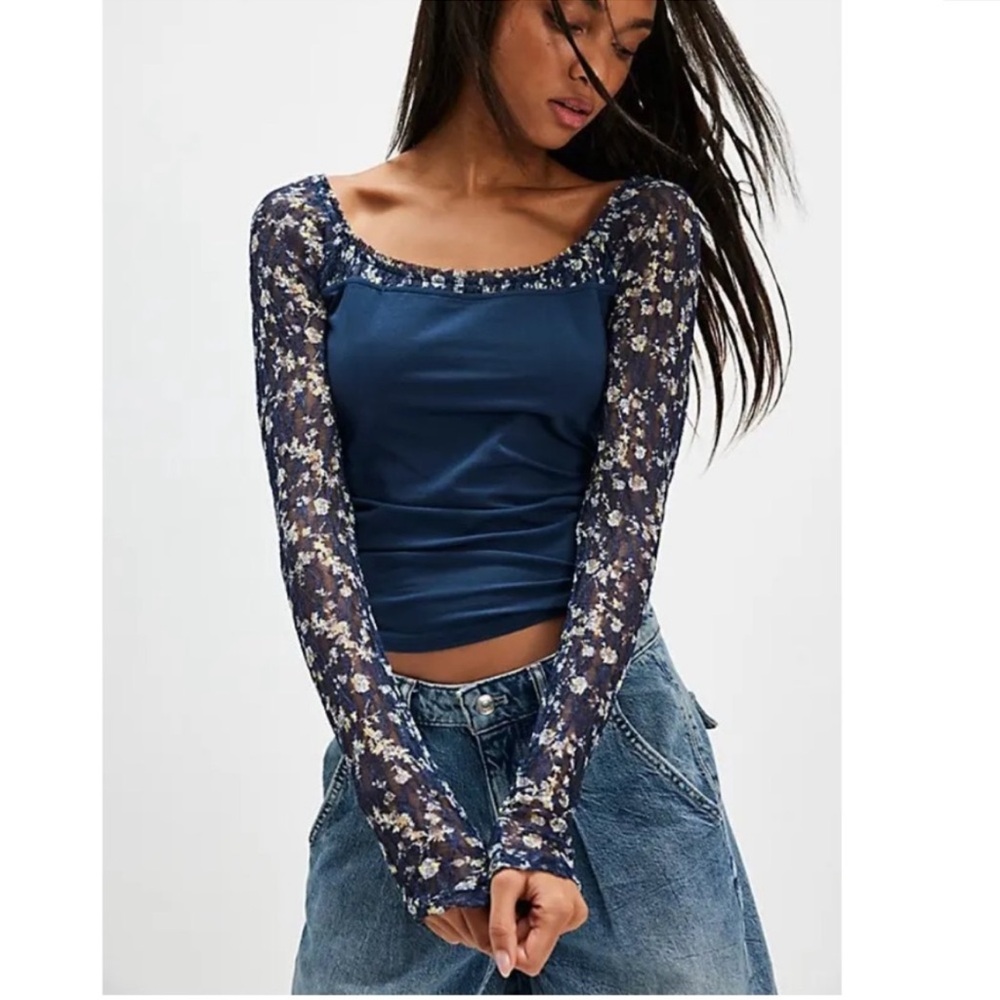 Free People Women’s Long Sleeve Top Indigo Combo Size XS